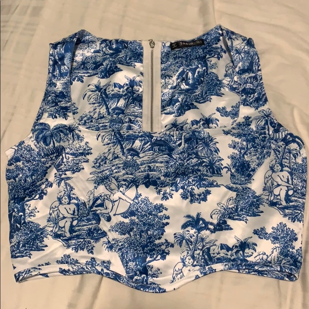 Blue and white satin top